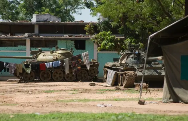 دبابتان في معسكر في السودان