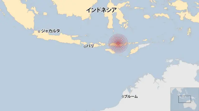 インドネシア地震の発生場所を示す地図
