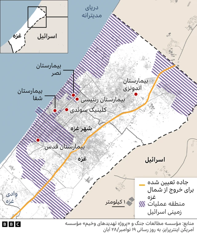 موقعیت بیمارستان‌های غزه