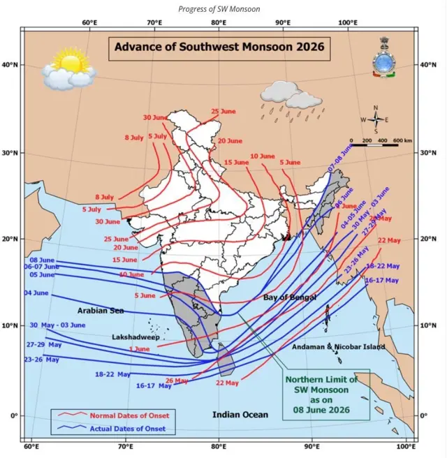 मान्सूननं महाराष्ट्रासह कर्नाटक, आंध्र प्रदेश, तेलंगणामध्ये आगेकूच केली आहे.

