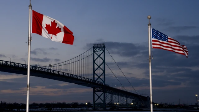 د امریکا او کاناډا پر پوله وینزر سیمه کې د دواړو هیوادونو بیرغونه
