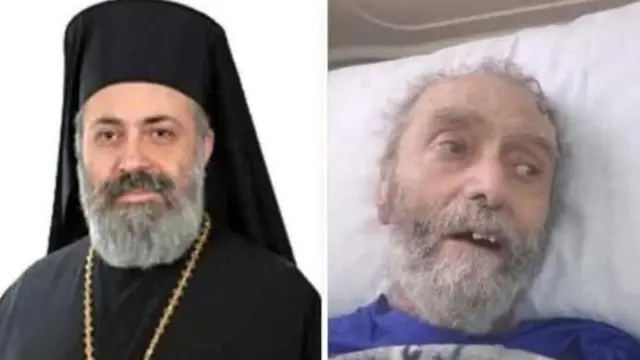 A photo of Bishop Boulos Yazigi and the patient in a hospital in Homs