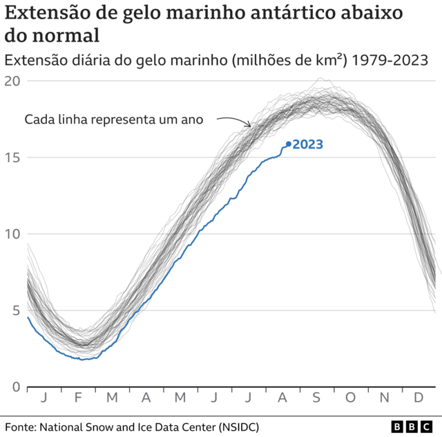 Gráfico ilustra redução na disponibilidade de gelo