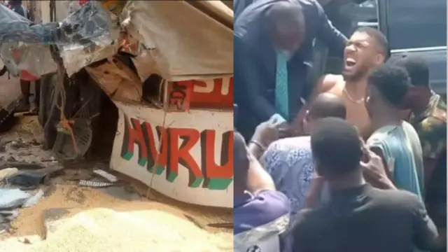 Ọkọ akẹru ti ọkọ Lexus Anthony Joshua kọlu ati Anthony Joshua nigba ti wọn n yọ ọ kuro ninu ọkọ rẹ to ni ijamba