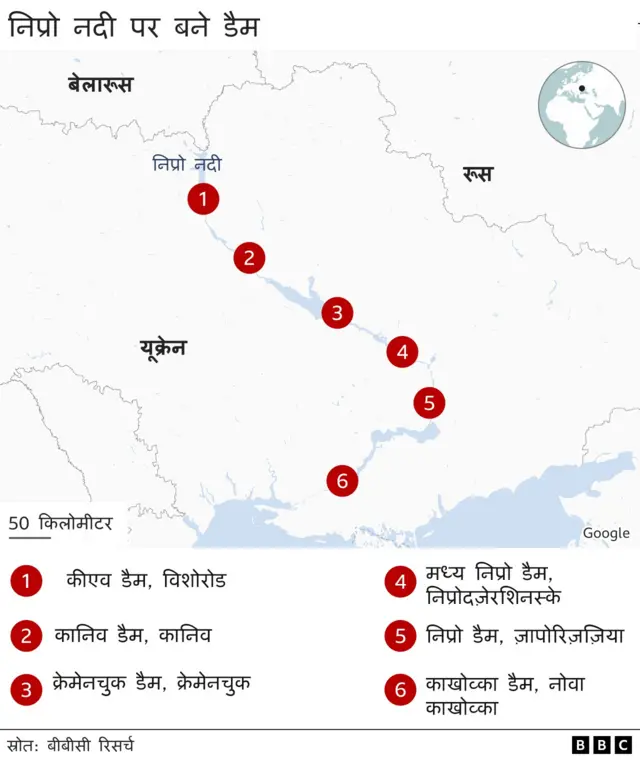 नीप्रो नदी पर बने बांध