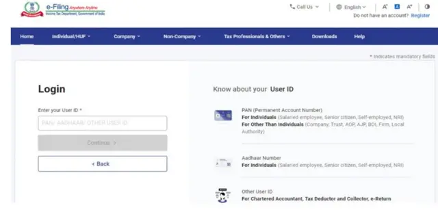 ఆదాయ పన్ను వెబ్‌సైట్ లాగిన్ ప్రాసెస్