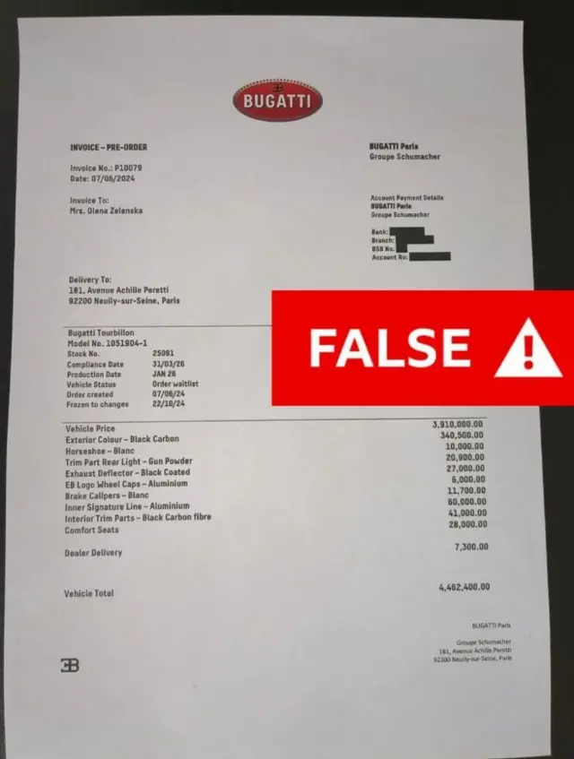 Bugatti fake receipt