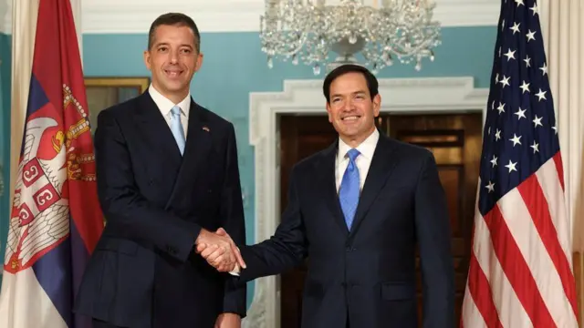 Ministar spoljnih poslova Marko Đurić i američki državni sekretar Marko Rubio u Stejt dipartmentu 6. avgusta 2025.
