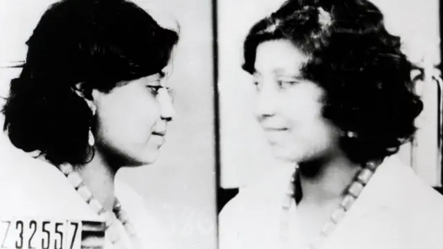 The prisoner identification photos of Antonina Donga, a gipsy (Sinti or Roma) woman prisoner, number 32557 at the German Nazi concentration camp at Auschwitz-Birkenau,