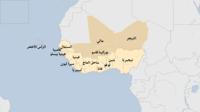 خريطة توضح موقع مالي والنيجر وبوركينا فاسو في قارة أفريقيا