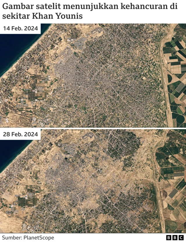 Kehancuran sekitar Khan Younis