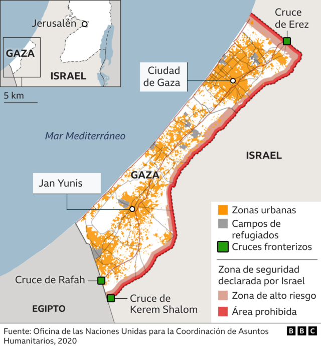 Mapa detallado de la Franja de Gaza