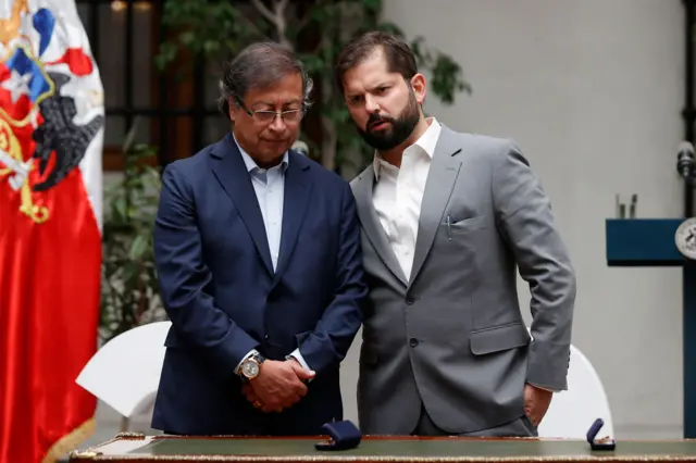 Os presidente Gustavo Petro (Colômbia) e Gabriel Boric (Chile), durante encontrocorinthians e atlético paranaense palpiteSantiagocorinthians e atlético paranaense palpite9corinthians e atlético paranaense palpitejaneiro