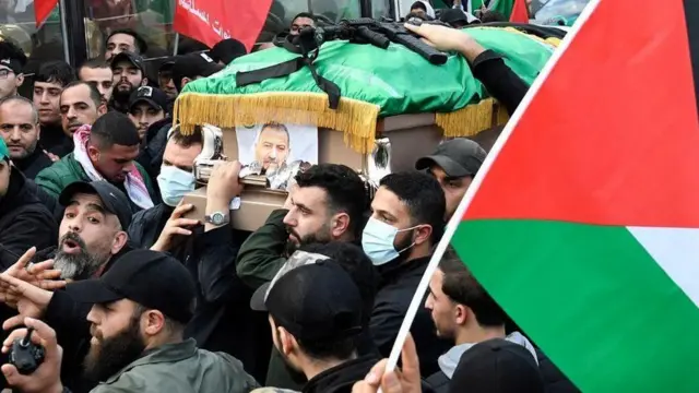 مراسم تشییع صالح العاروری، معاون حماس که در عملیات هوایی اسرائیل در لبنان کشته شد