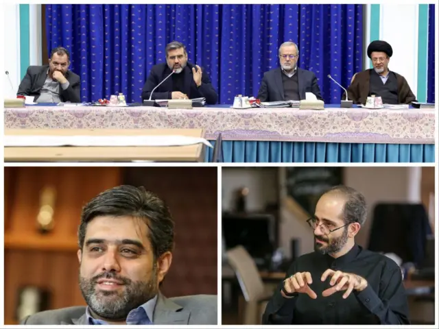 عکس بالا جلسه بررسی سند ملی موسیقی در شورای عالی انقلاب فرهنگی، تصویر سمت راست پایین مدیر کل جدید دفتر موسیقی و تصویر سمت چپ، مدیرعامل جدید بنیاد رودکی