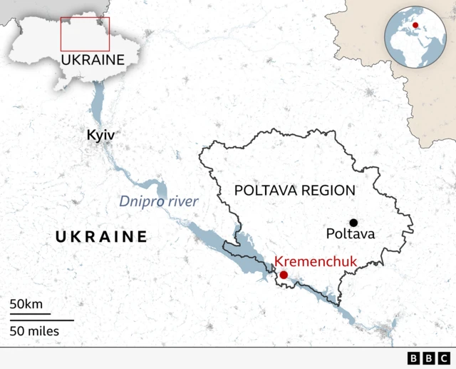 یوه نقشه، چې د کریمنچوک موقعیت ښیي.