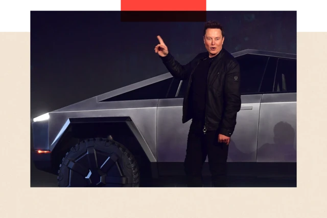 Elon Musk standing next to a Tesla Cybertruck
