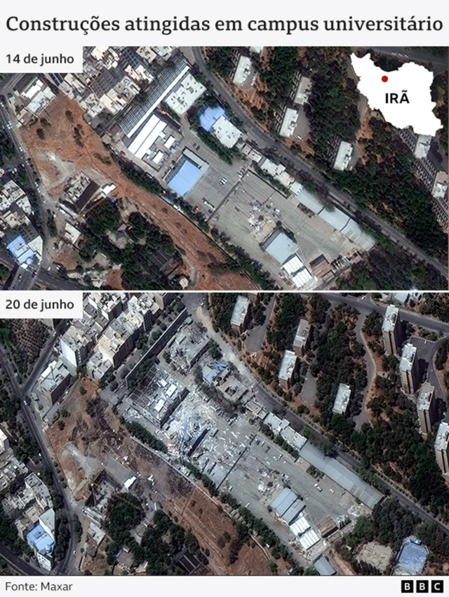 Imagens de satélite da Maxar mostram danos a construções da Universidade Shahid Rajaee