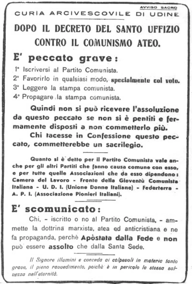 Reproduçãoeu quero jogar no googleaviso espalhado nas igrejas da regiãoeu quero jogar no googleUdine, na Itália, há 75 anos