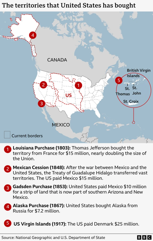 Mapa de los territorios adquiridos por los EE.UU.