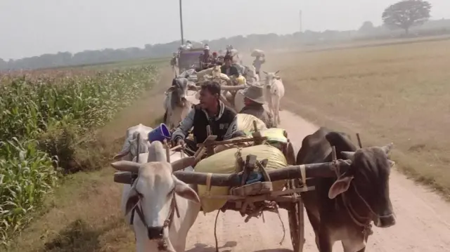 စစ်ကောင်စီတပ်ဖွဲ့ဝင်တွေ စစ်ကြောင်းထိုးလာတာကြောင့် တိမ်းရှောင်လာရတဲ့ ဒေသခံတွေ