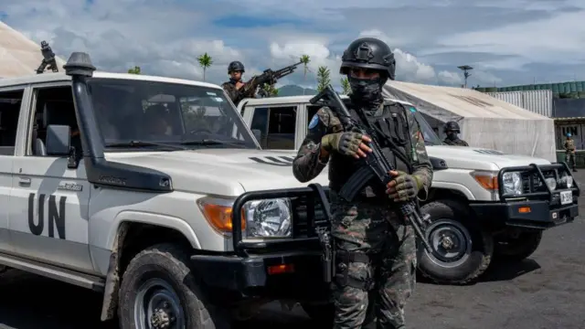 A peacekeeper of the United Nations Organization Stabilization Mission in the Democratic Republic of the Congo