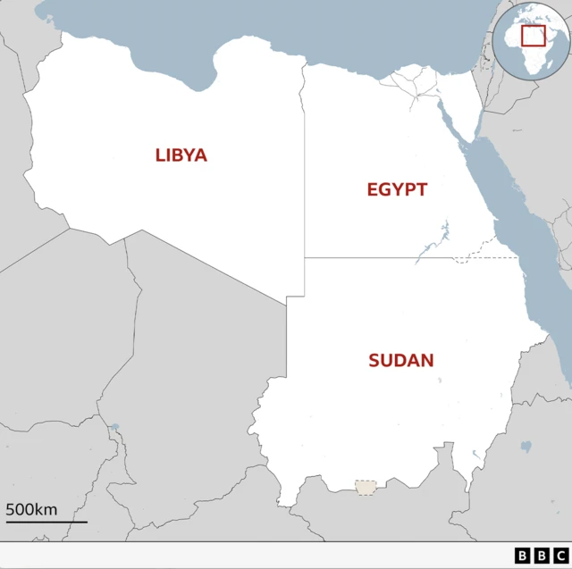 북아프리카 리비아, 이집트, 수단 지도
