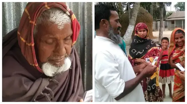 আসগর আলি (বাঁয়ে) ১০৩ বছর বয়সে প্রথমবার ভারতে ভোট দেন ২০১৬ সালে; সে বছরই নতুন ভারতীয় ভোটার পরিচয় পত্র পেয়ে উচ্ছাস সাবেক ছিটমহলবাসীর (ডানে) - ফাইল ছবি