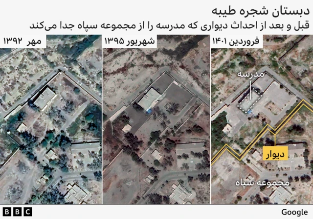 مدرسه شجره طیبه در شمال شرقی مجموعه فرهنگی سپاه سید‌الشهدا قرار دارد. ‌تصاویر ماهواره‌ای موجود نشان می‌دهد که محوطه آن دستکم از حدود ده سال پیش، شهریور ۱۳۹۵، با دیواری از محوطه این مجموعه جدا شده است و ورودی‌ها و خروجی‌های مجزا دارد