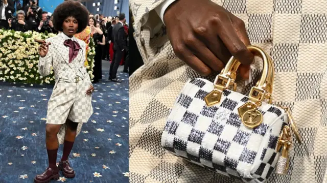 Umuraperi Doechii ukunze kuboneka mu myenda ya Louis Vuitton n'ubu yaserutse mu isuti y'iyi nzu y'imideli n'imirimbo