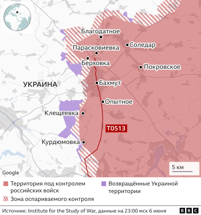 Карта боёв за Бахмут