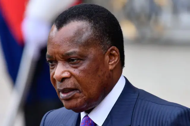 Le président congolais Denis Sassou Nguesso assiste à une conférence internationale sur la Libye à l'Élysée, le 29 mai 2018, à Paris, en France. 