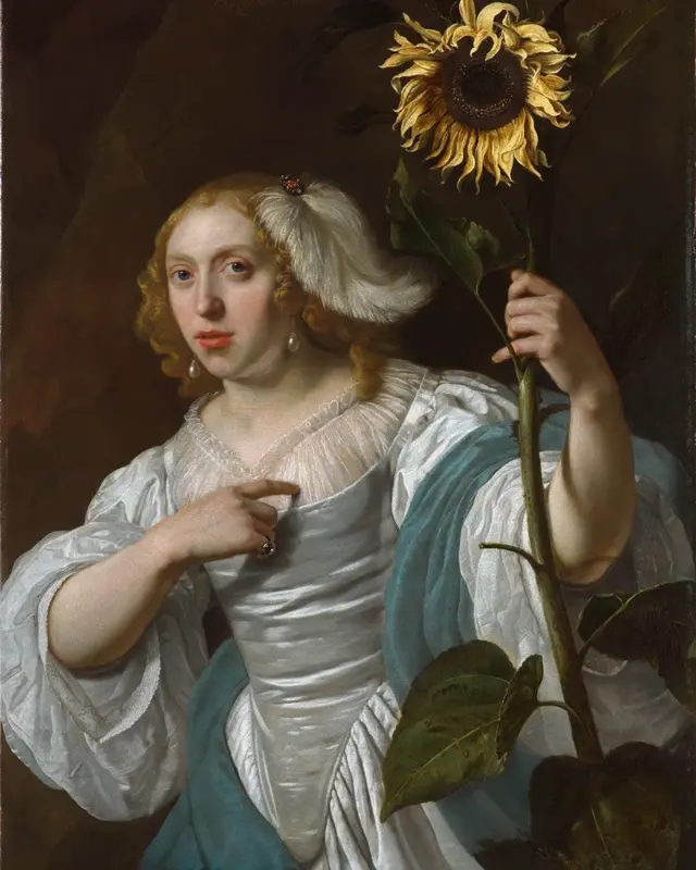 Quadro 'Jovem mulher segurando um girassol', de Bartholomeus Van der Helst