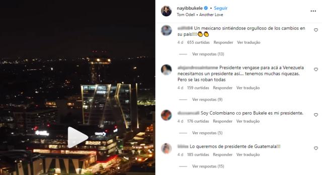 Print mostra comentários de pessoas que admiram Bukele no Instagram