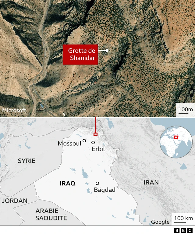 Carte et localisation de la grotte de Shanidar