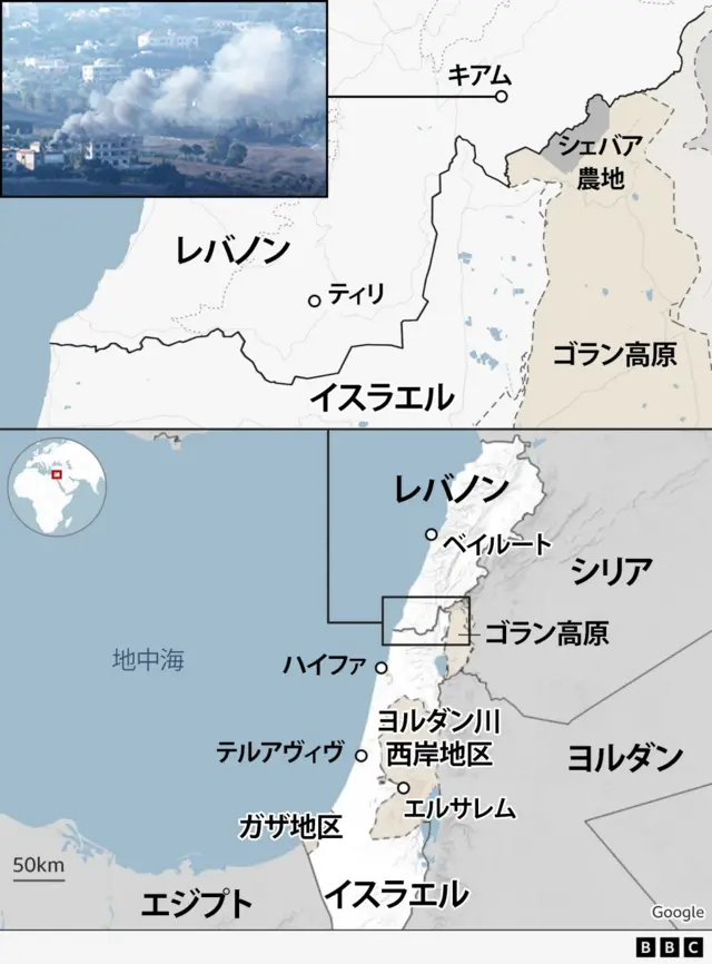ゴラン高原周辺の地図