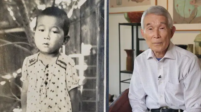 Yasuaki Yamashita en una foto de cuando era pequeño a la izquierda y una foto reciente