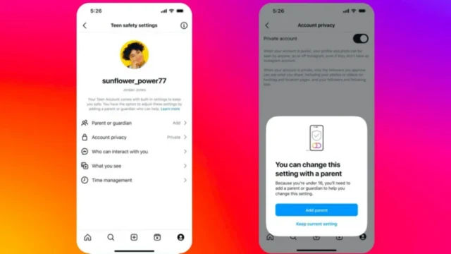 Instagram pop up message wey dey ask for parental permission to change settings