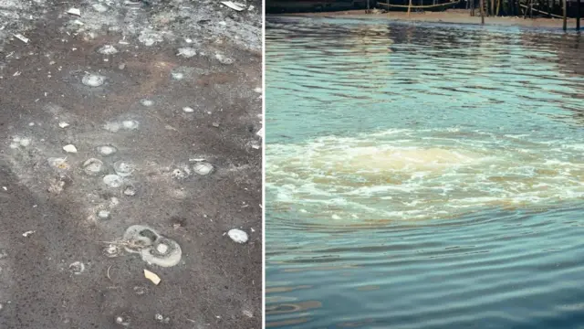 Gas bubbles for di school field for Bille and gas wey dey bubble for di river for Bille Kingdom for Degema LGA of Rivers State