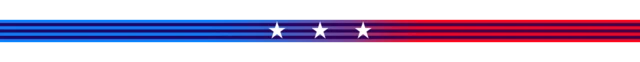 Banner con los colores de la bandera de Estados Unidos y tres estrellas en el centro. 