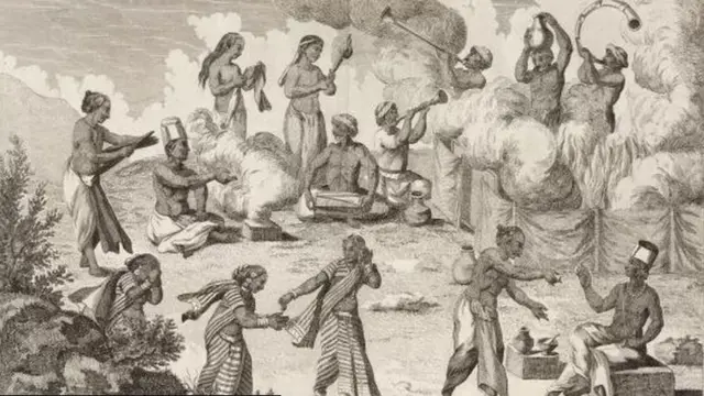 Sebuah lukisan oleh penjelajah Prancis Pierre Sonnerat yang menunjukkan praktik sati di India