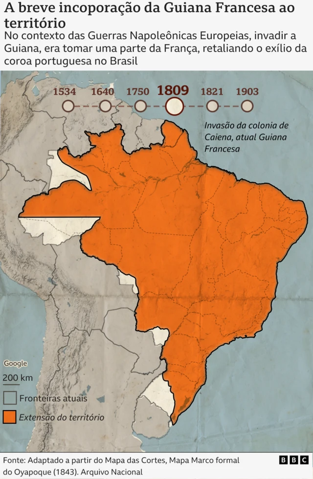 Mapa mostrando Guiana Francesa no Brasil