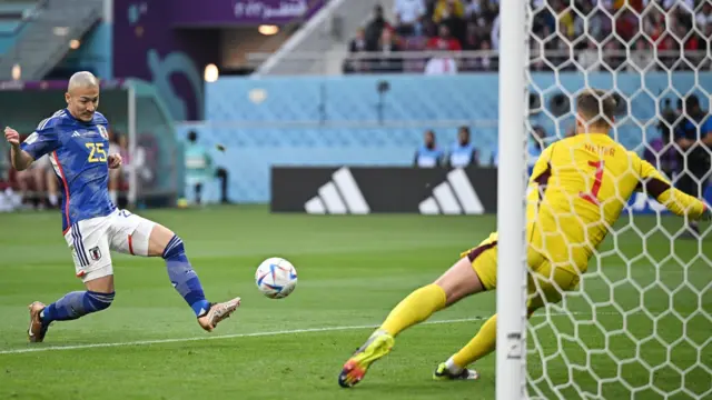 Daizen Maeda of Japan score dia first team first goal wey dem later rule as offside