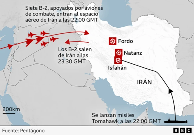 Infografía de la acción militar de EE.UU. en instalaciones nucleares de Irán