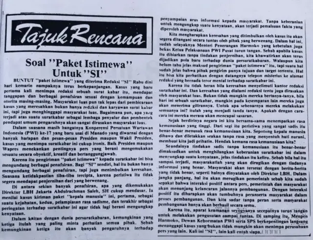 Harian 'Suara Indonesia' menurunkan serial liputan tentang kasus tersebut, dan tidak hanya berita, tetapi juga kritikan melalui tajuk rencananya.