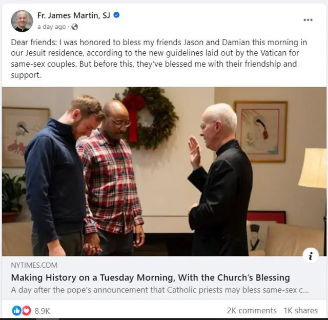 Ozi Fada James Martin wepútara n'óba ozi Facebook ya n'abalí 20 nke ọnwa Desemba afọ 2023