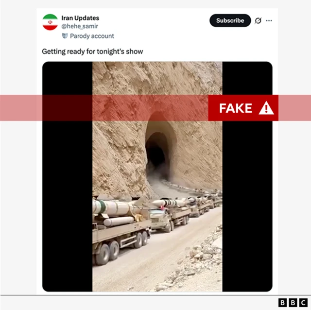 Fake image of missiles wey dey comot from inside mountain
