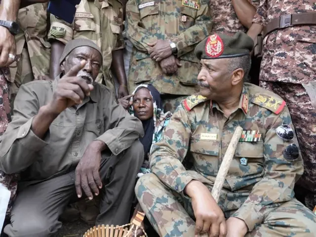 General Abdul Fattah al-Burhan, Chairman of the Sudan Sovereignty Council and Commander of the Army visits troops in the region of Little Fasaka (Fasaka Sugra) on the Sudan-Ethiopia border after 7 Sudanese soldiers and a citizens were kidnapped and executed by the Ethiopian army on 22 June across the border line in Khartoum, Sudan on June 27, 2022.