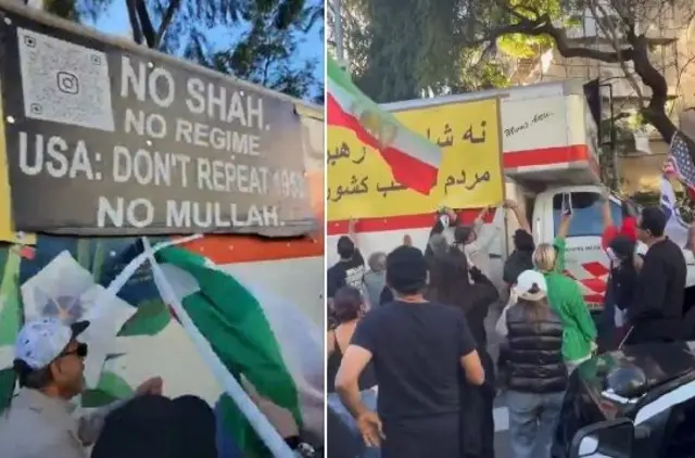 نوشته‌های فارسی و انگلیسی روی کابین کامیون 