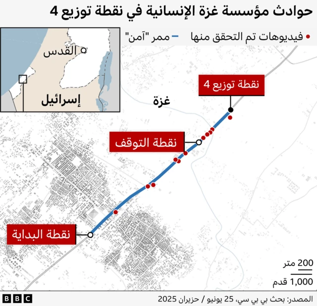خريطة تُظهر حوادث مؤسسة غزة الإنسانية في نقطة توزيع 4